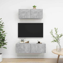 2 Piece TV Cabinet Set Engineered Wood Width 80/100 cm Concrete grey