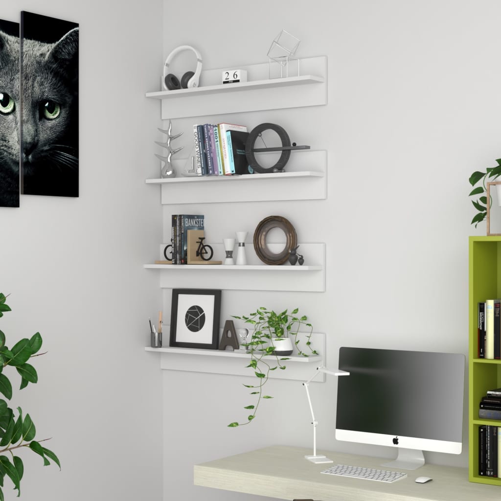 vidaXL Wall Shelf 4 pcs White 80x11.5x18 cm Engineered Wood 1