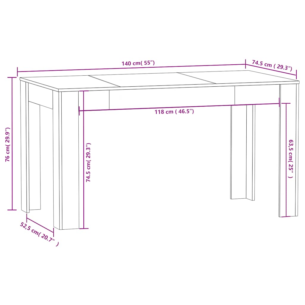 vidaXL Dining Table White 140x74.5x76 cm Engineered Wood 5