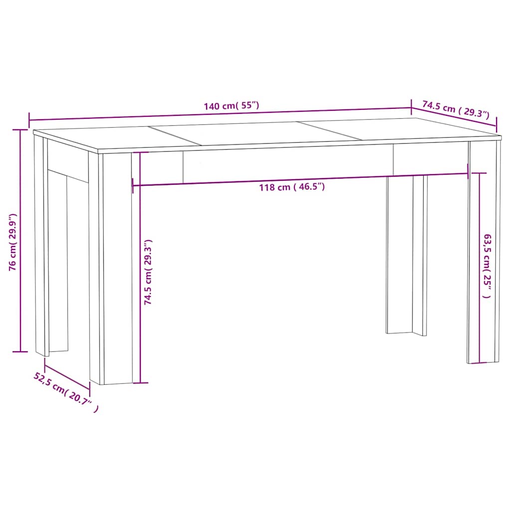 vidaXL Dining Table Sonoma Oak 140x74.5x76 cm Engineered Wood 5
