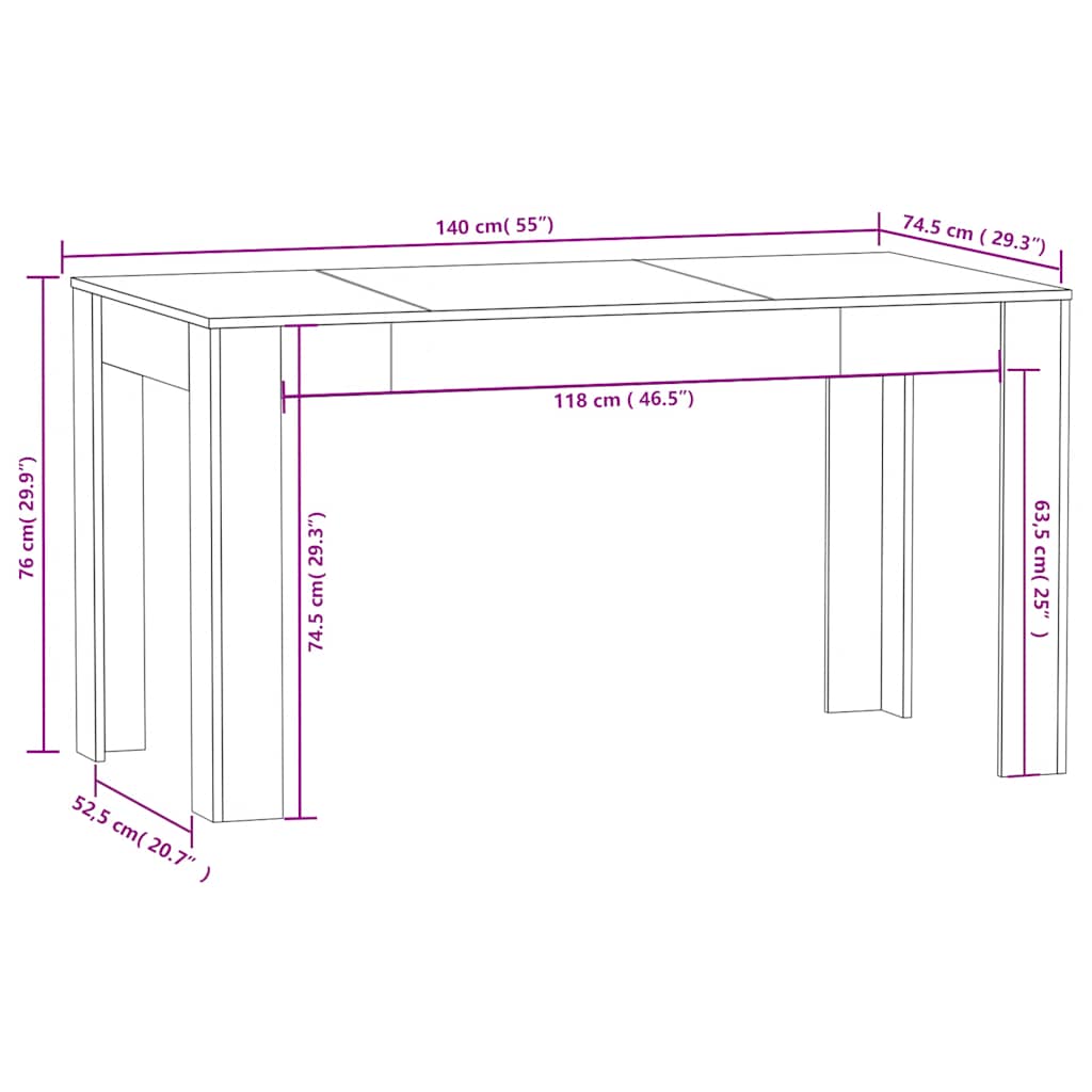 vidaXL Dining Table Concrete Grey 140x74.5x76 cm Engineered Wood 5