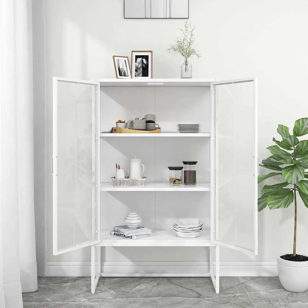 vidaXL Highboard White 80x35x135 cm Steel and Tempered Glass 3