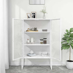 vidaXL Highboard White 80x35x135 cm Steel and Tempered Glass 3