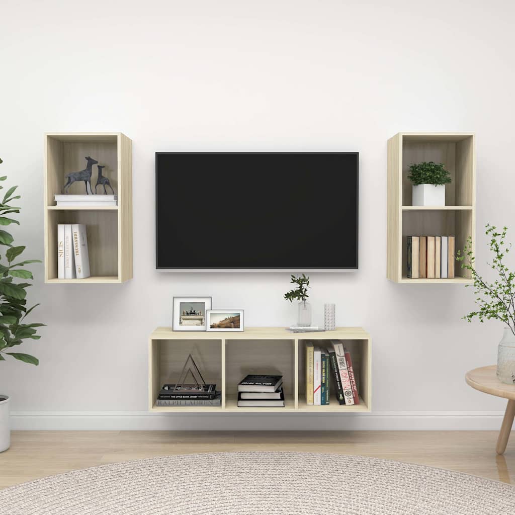 3 Piece TV Cabinet Set Engineered Wood Sonoma oak
