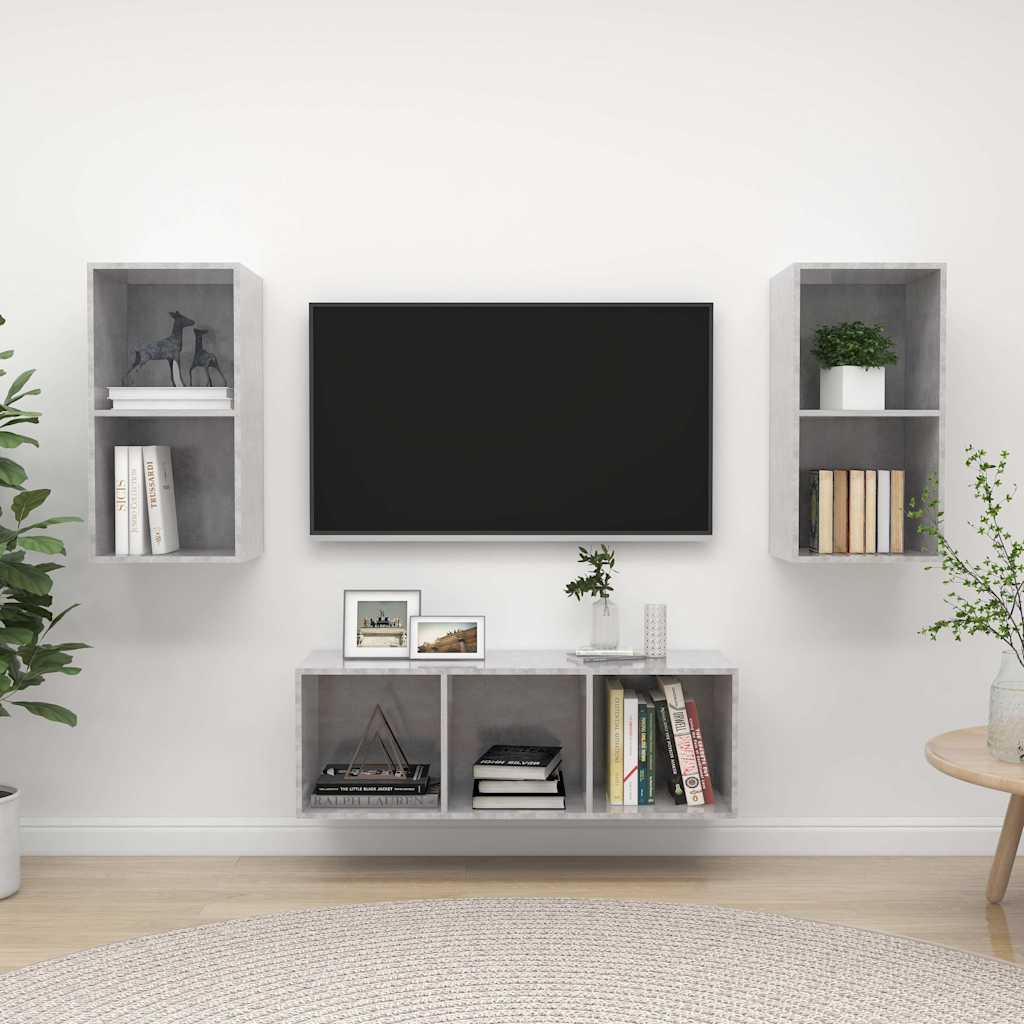 3 Piece TV Cabinet Set Engineered Wood Concrete grey