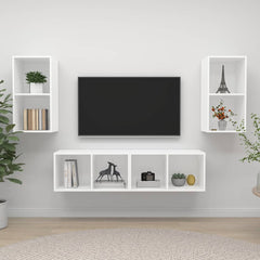 4 Piece Wall-mounted TV Cabinet Set Engineered Wood White