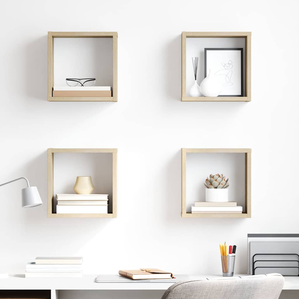 vidaXL Cube Shelf | Set of 4 | Sonoma Oak | Engineered Wood | Small | Cube Shelf 1