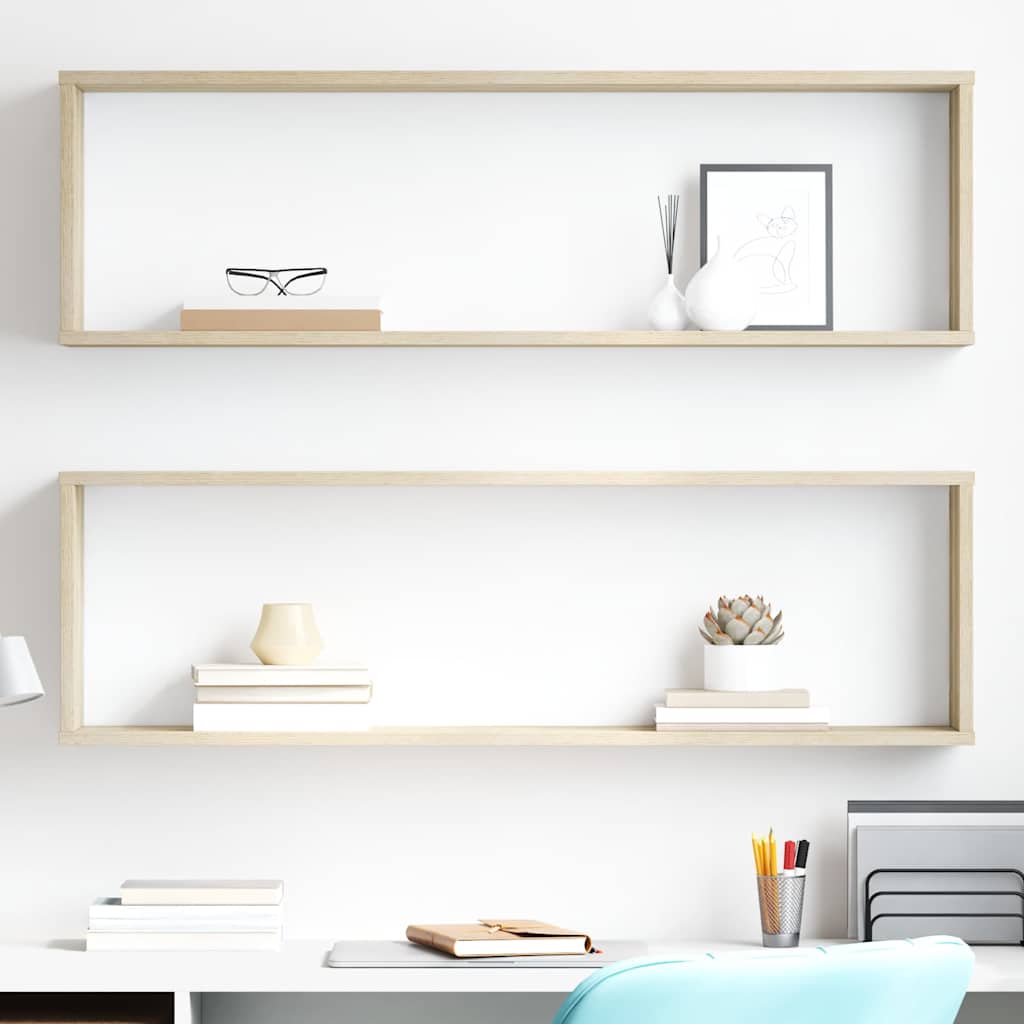 vidaXL Wall Cube Shelf 2 pcs Sonoma Oak 100x15x30 cm Engineered Wood 1
