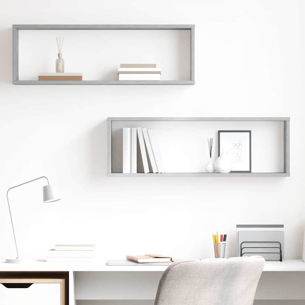 vidaXL Wall Shelf | Set of 2 | Concrete Grey | Engineered Wood | Medium 1