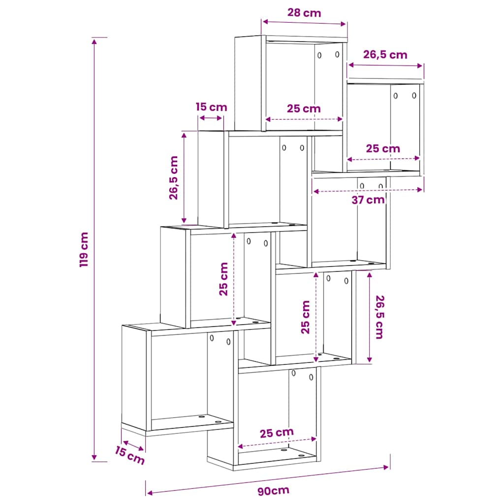 vidaXL Wall Shelf | Black | Engineered Wood | 90x15x119 cm | Wall Shelf 6