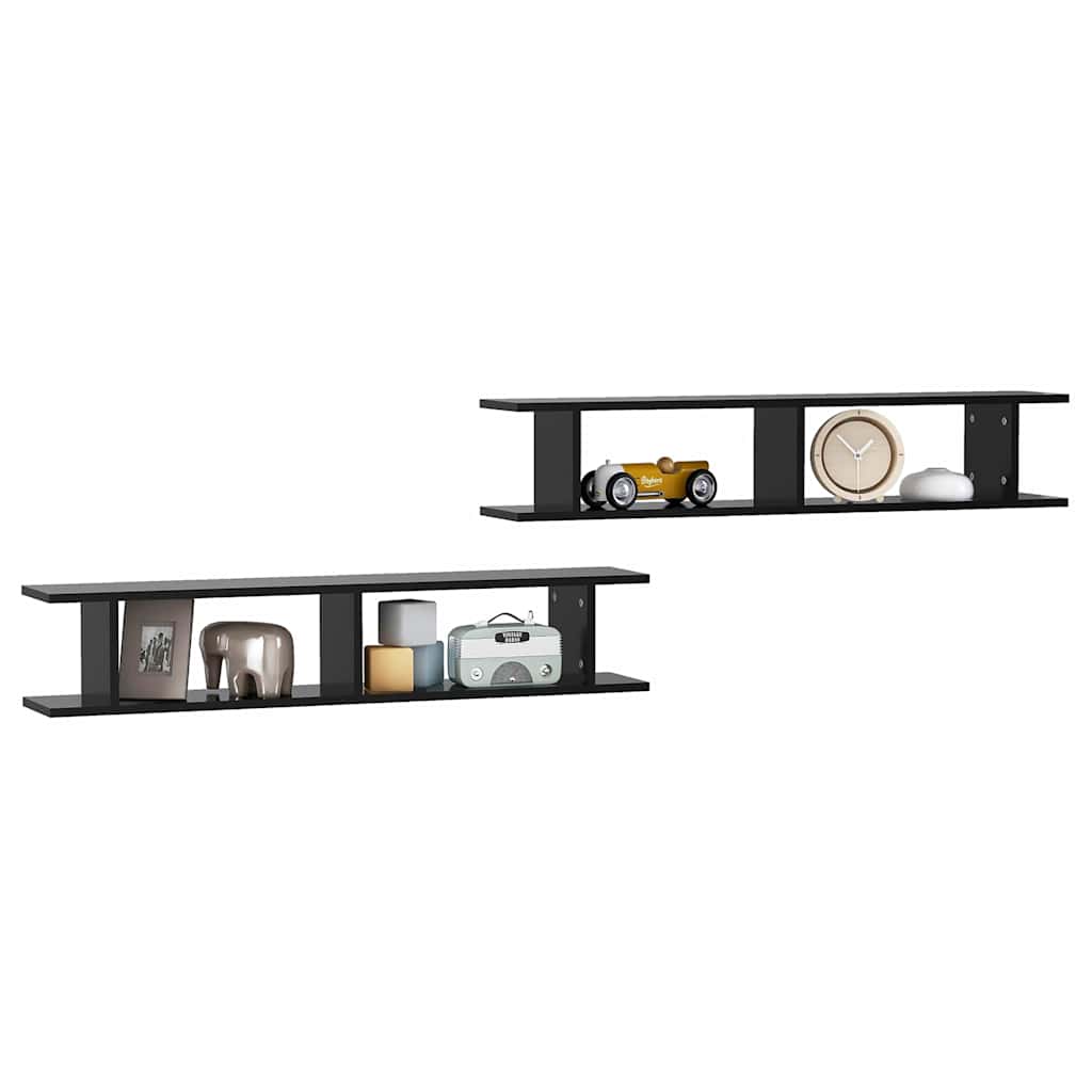 vidaXL Wall Shelf | Set of 2 | Black | Engineered wood | Wall Shelf 3