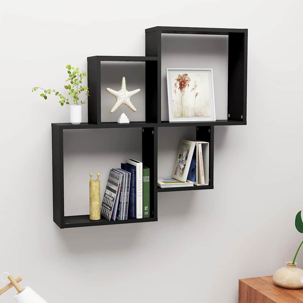 807260 vidaXL Wall Cube Shelf Black 80x15x78,5 cm Engineered Wood 1