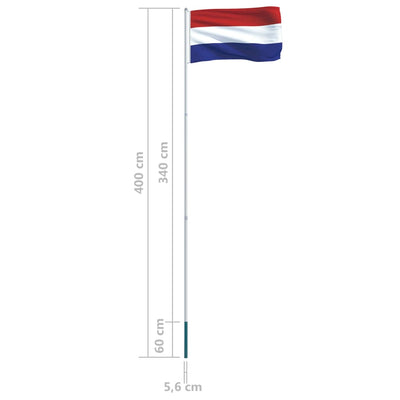 Netherlands Flag and Pole Aluminium 4 m