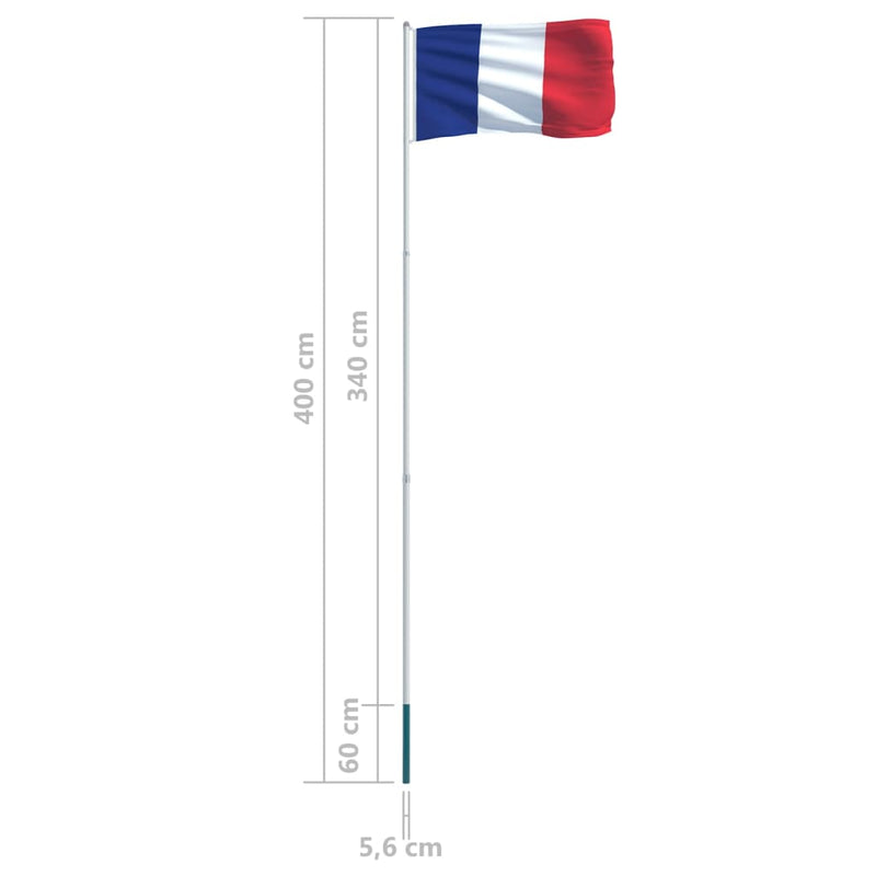 France Flag and Pole Aluminium 4 m