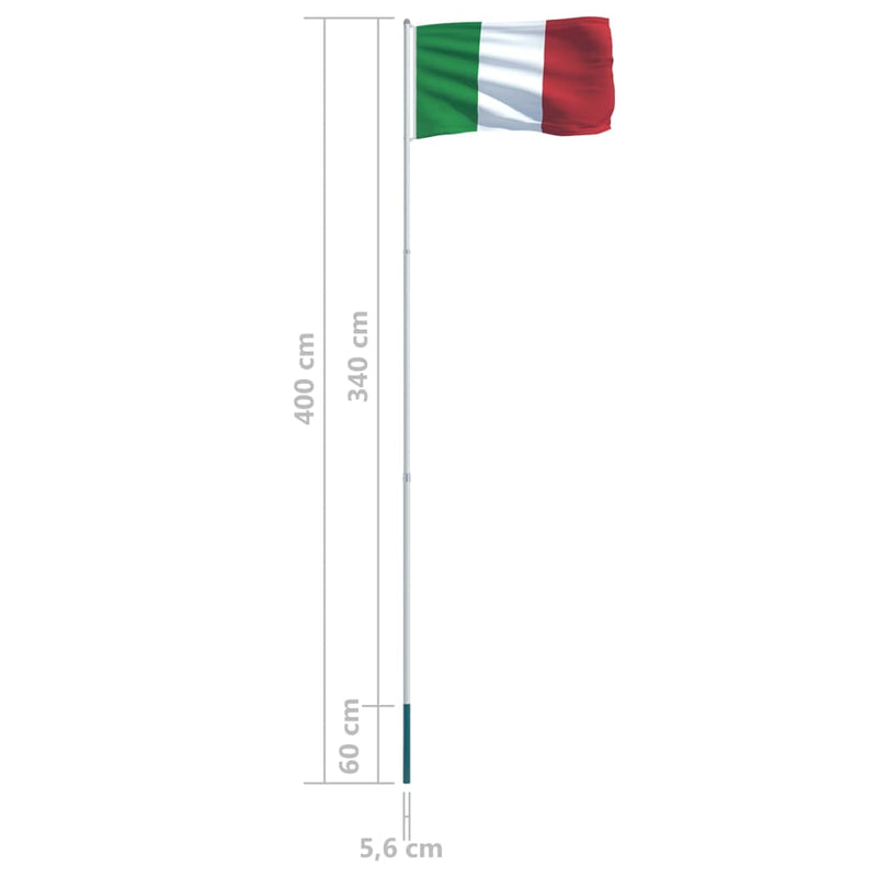 Italy Flag and Pole Aluminium 4 m