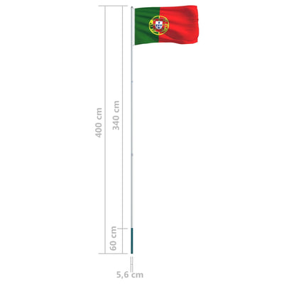 Portugal Flag and Pole Aluminium 4 m