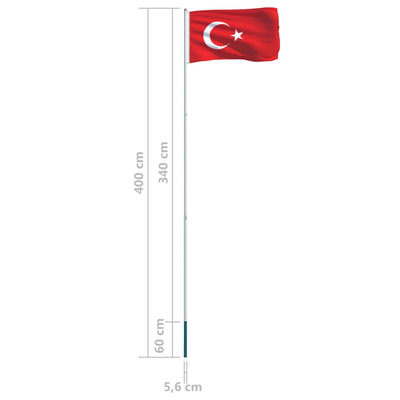 Turkey Flag and Pole Aluminium 4 m