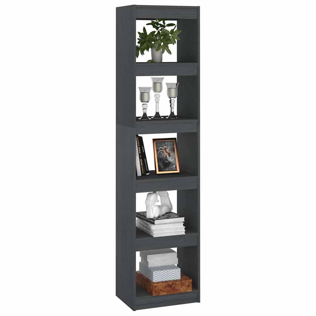 vidaXL Book Cabinet | Grey | Solid Pinewood | Tall and Narrow | Book Cabinet 4
