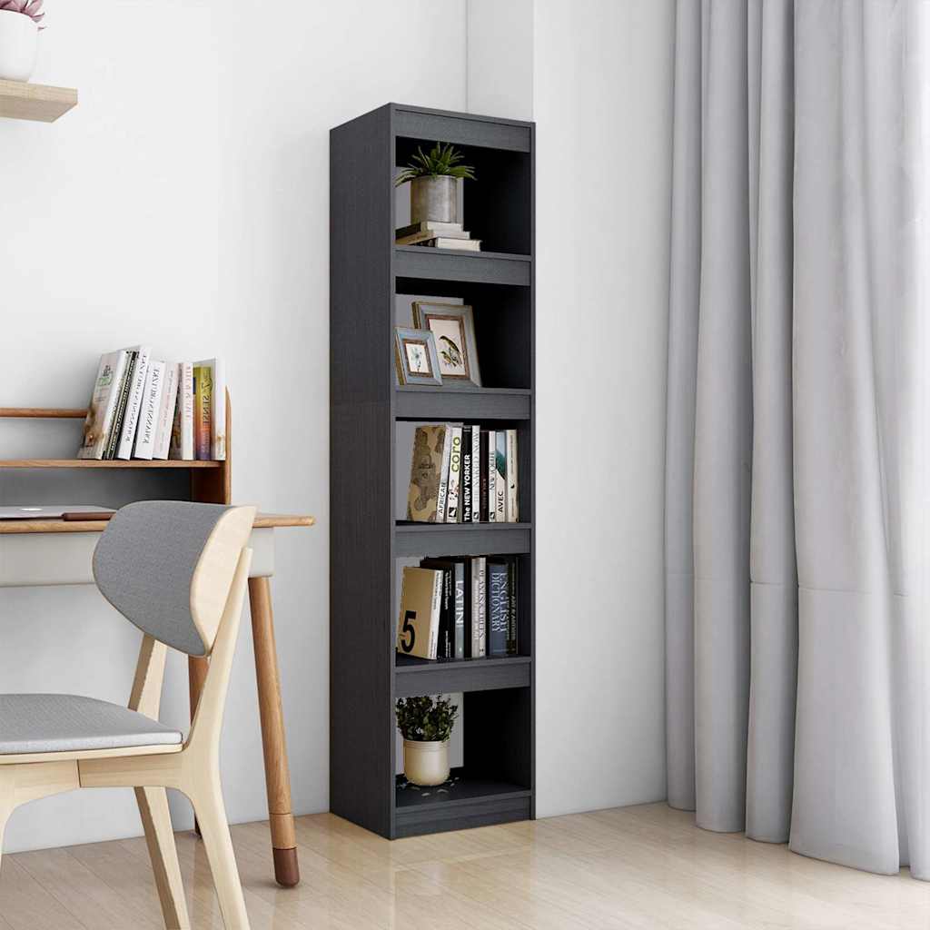 vidaXL Book Cabinet | Grey | Solid Pinewood | Tall and Narrow | Book Cabinet 1