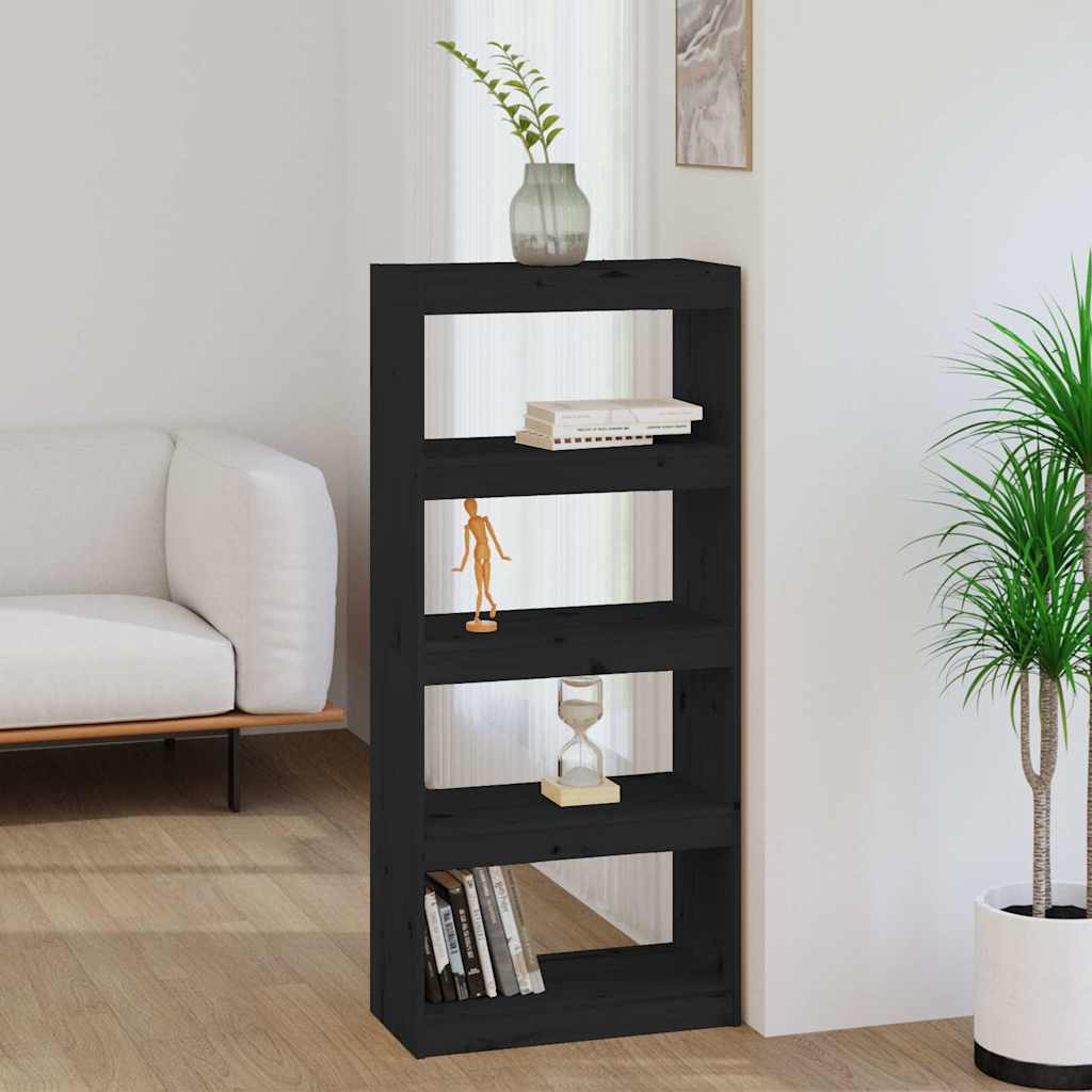 Book Cabinet/Room Divider 60x30x135.5 cm Solid Wood Pine Black 135.5 cm
