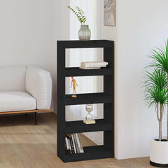 Book Cabinet/Room Divider 60x30x135.5 cm Solid Wood Pine Black 135.5 cm