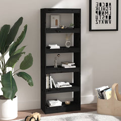 Book Cabinet/Room Divider 60x30x135.5 cm Solid Wood Pine Black 167.5 cm