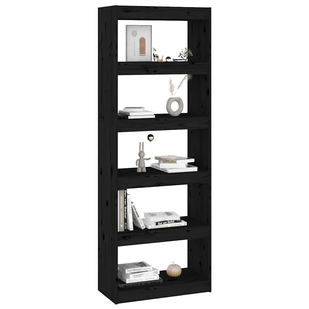 Book Cabinet/Room Divider 60x30x135.5 cm Solid Wood Pine Black 167.5 cm