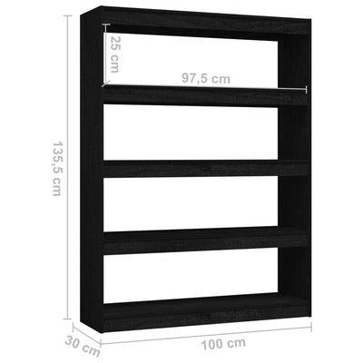 Book Cabinet/Room Divider Black 100x30x135.5 cm Solid Pinewood