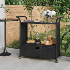 Bar Cart with Drawer 100x45x97 cm Poly Rattan Black