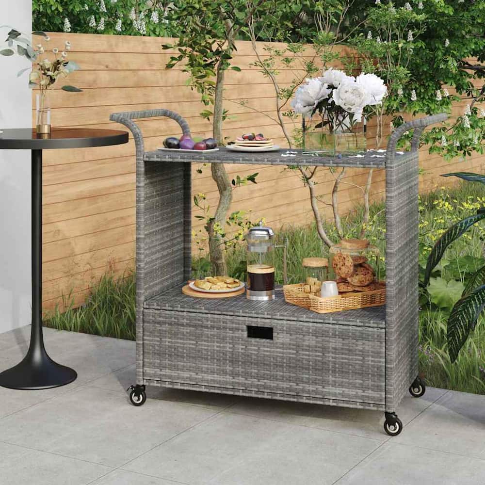 Bar Cart with Drawer 100x45x97 cm Poly Rattan Grey