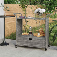 Bar Cart with Drawer 100x45x97 cm Poly Rattan Grey