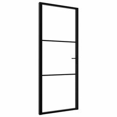 Interior Door ESG Glass and Aluminium Black Black and transparent 83 x 201.5 cm 2 horizontal bars