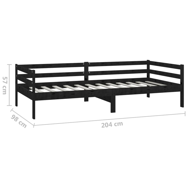 Day Bed Black Solid Pinewood 90x200 cm