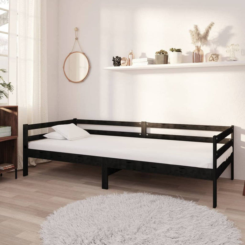 Day Bed Black Solid Pinewood 90x200 cm