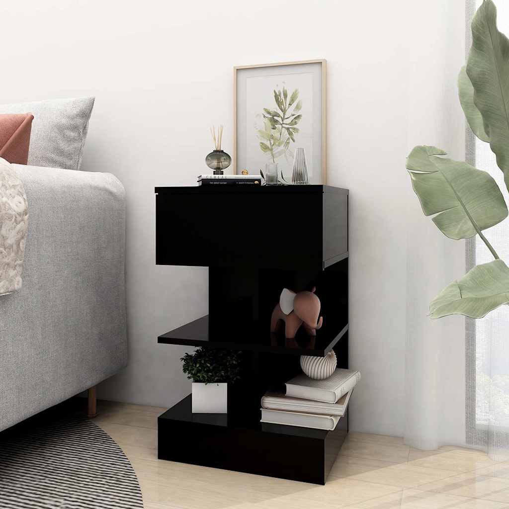 808650 vidaXL Bedside Cabinet Black 40x35x65 cm Engineered Wood 3