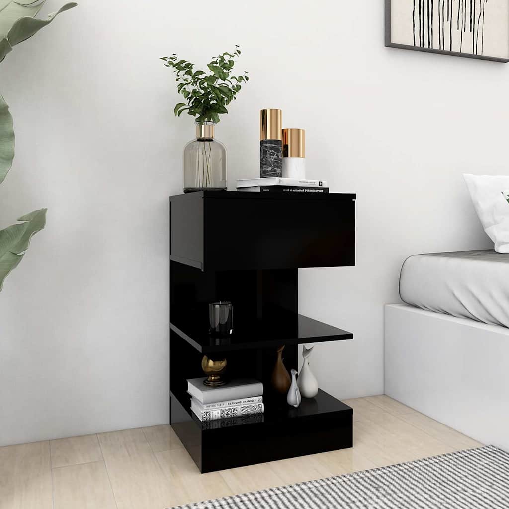 808650 vidaXL Bedside Cabinet Black 40x35x65 cm Engineered Wood 1