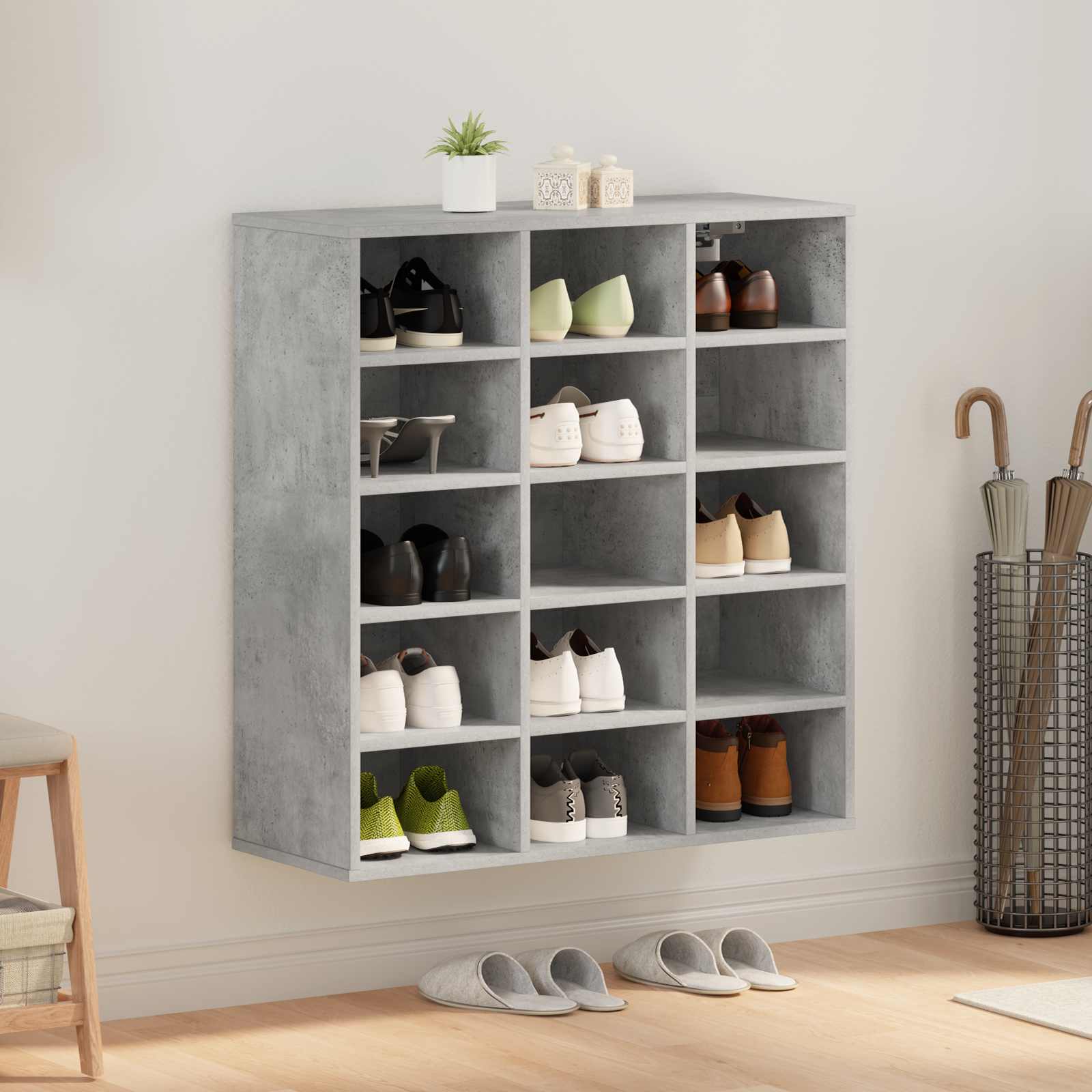vidaXL Shoe Cabinet 77.5 x 30 x 83.5 cm Engineered Wood Concrete grey 1