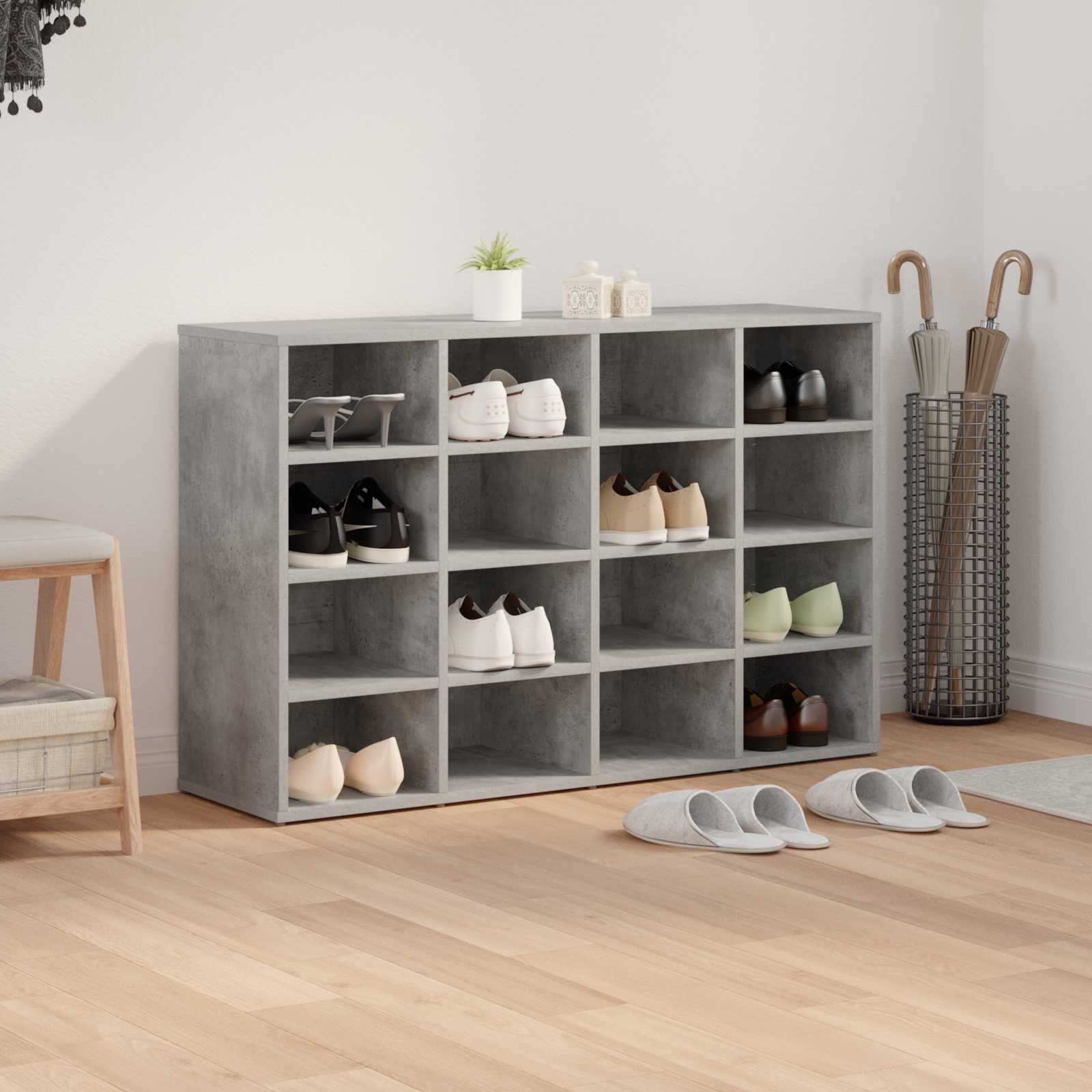 vidaXL Shoe Cabinet 103 x 30 x 67 cm Engineered Wood Concrete grey 4