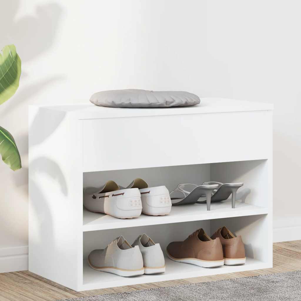 808738 vidaXL Shoe Bench White 60x30x45 cm Engineered Wood 1
