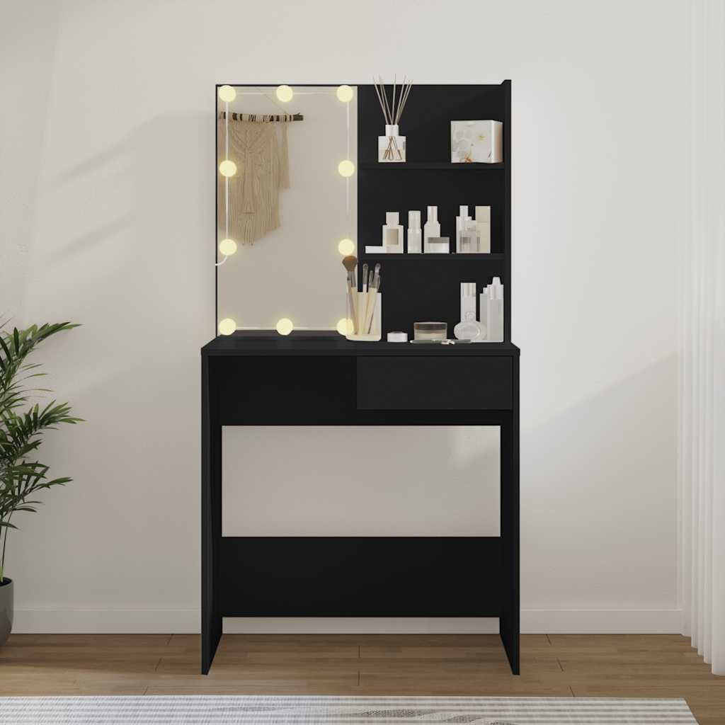 vidaXL Dressing Table with LED Black 74.5x40x141 cm 3