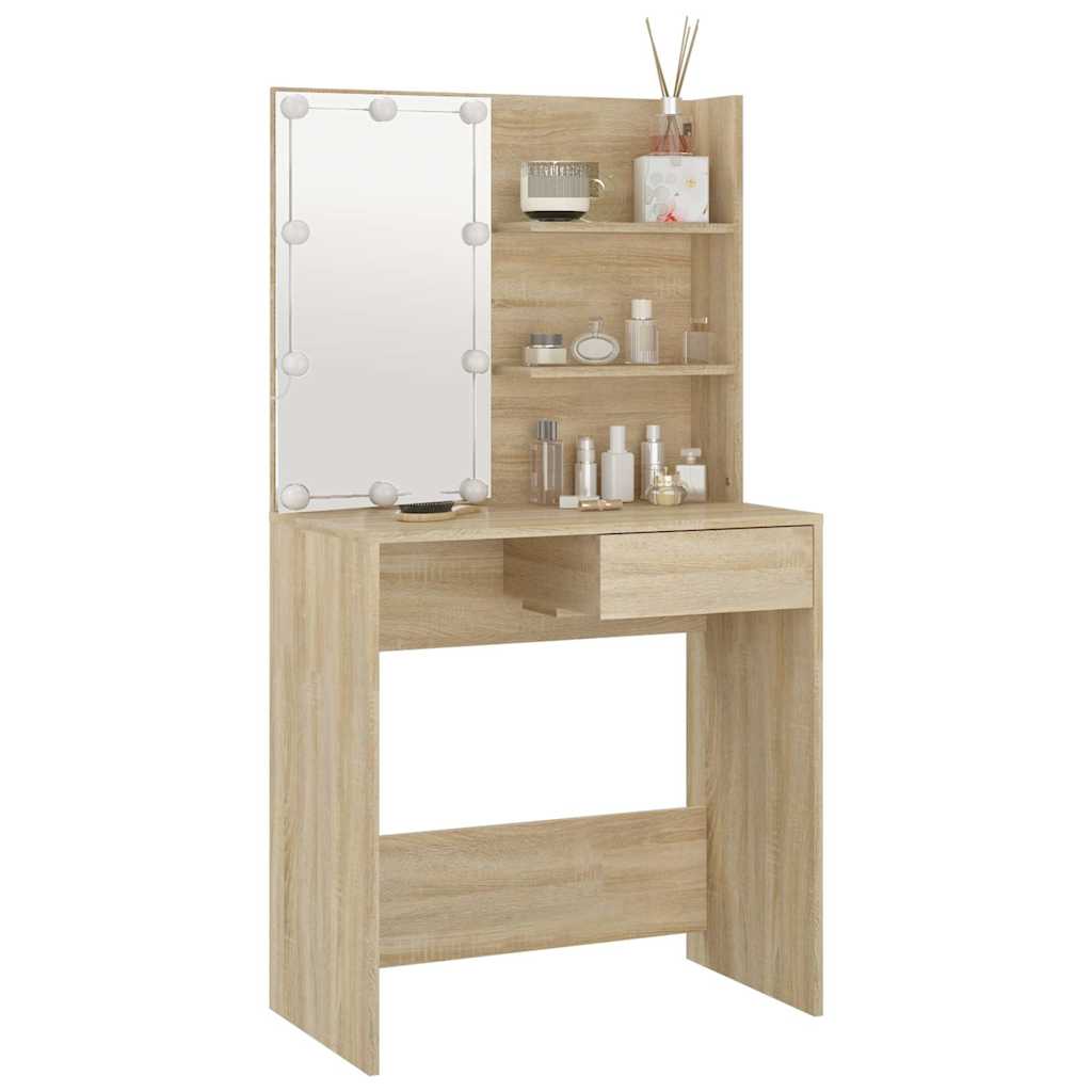 vidaXL Dressing Table with LED Sonoma Oak 74.5x40x141 cm Engineered Wood 3