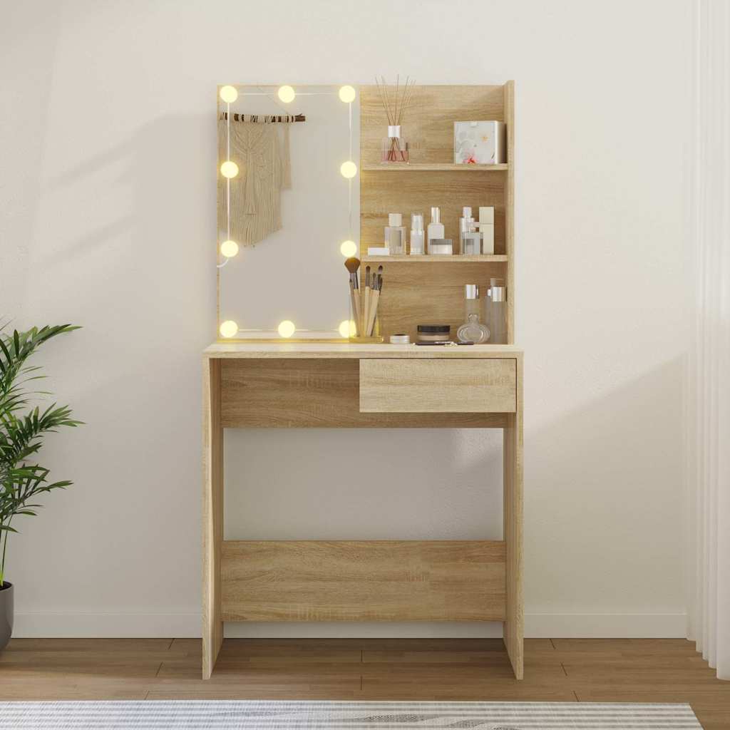 vidaXL Dressing Table with LED Sonoma Oak 74.5x40x141 cm Engineered Wood 4