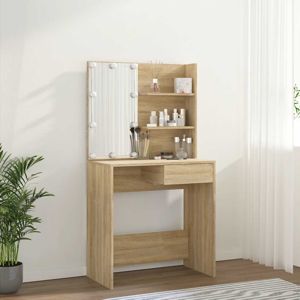 vidaXL Dressing Table with LED Sonoma Oak 74.5x40x141 cm Engineered Wood 5