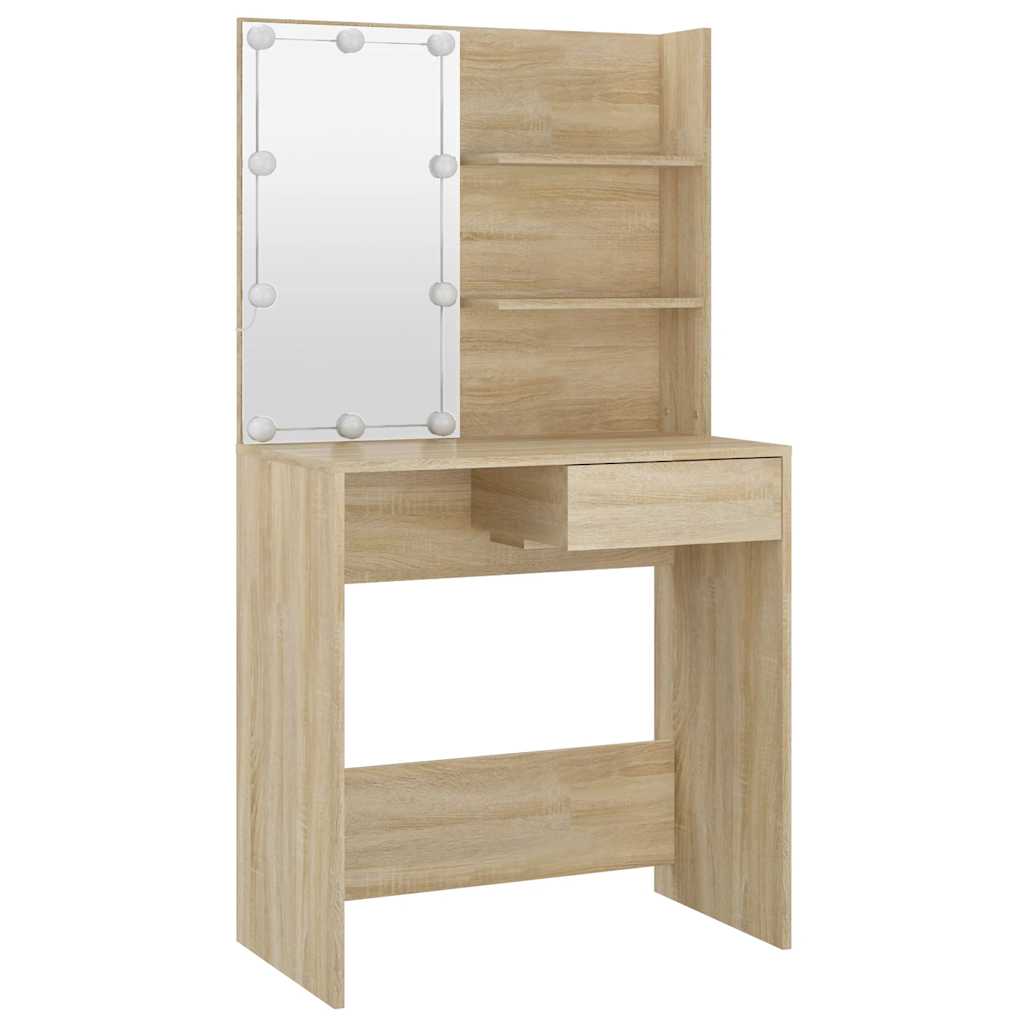 vidaXL Dressing Table with LED Sonoma Oak 74.5x40x141 cm Engineered Wood 6