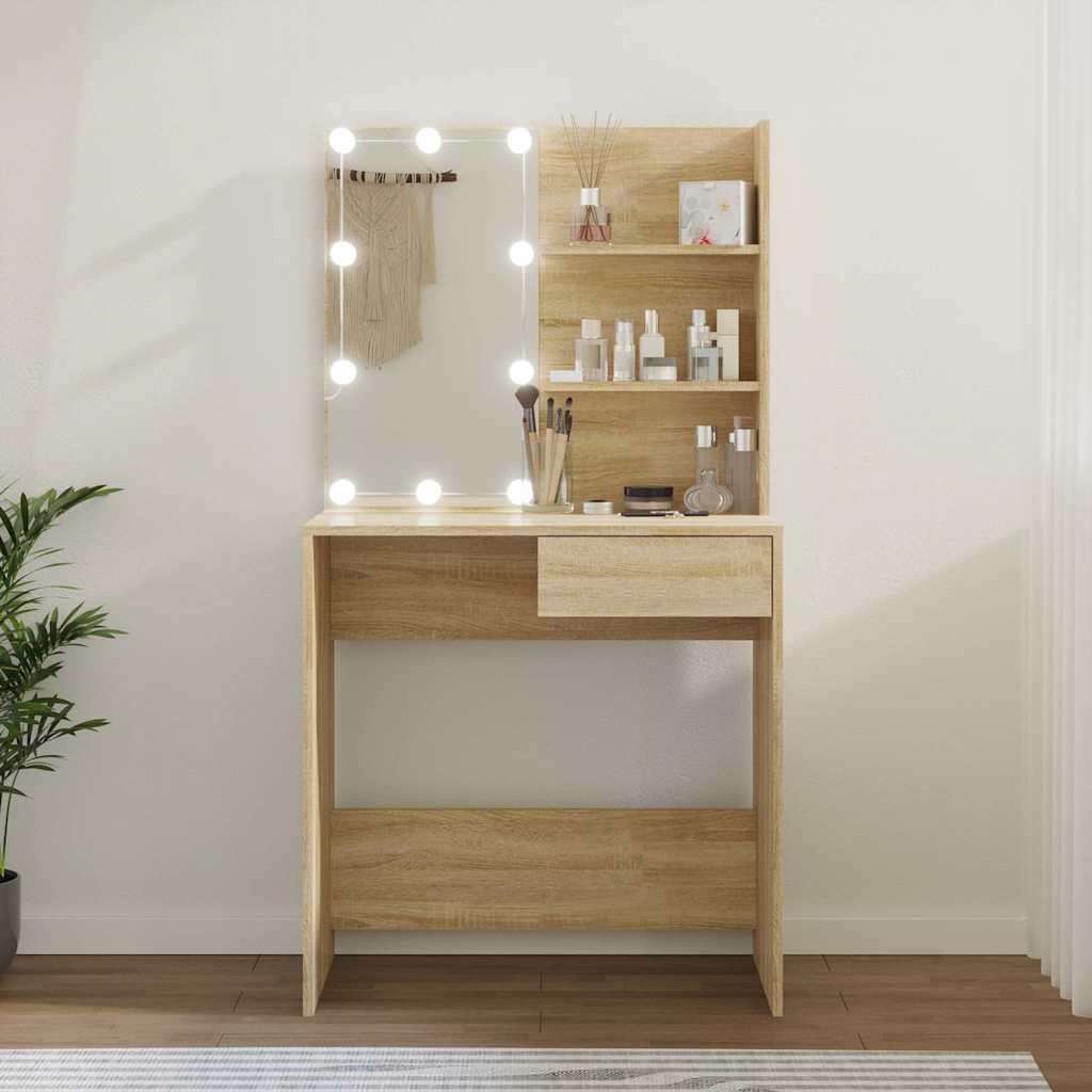 vidaXL Dressing Table with LED Sonoma Oak 74.5x40x141 cm Engineered Wood 1