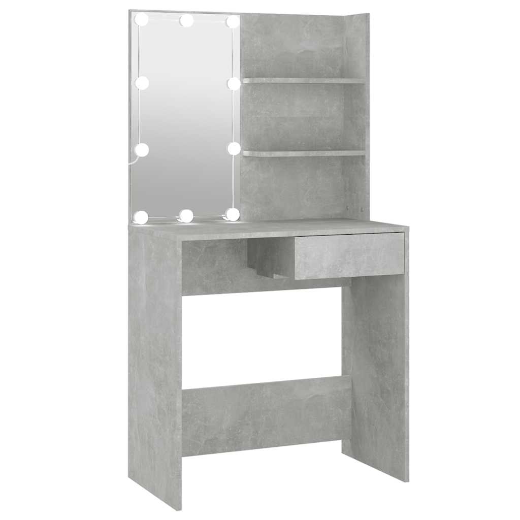 vidaXL Dressing Table with LED Concrete Grey 74.5x40x141 cm 2