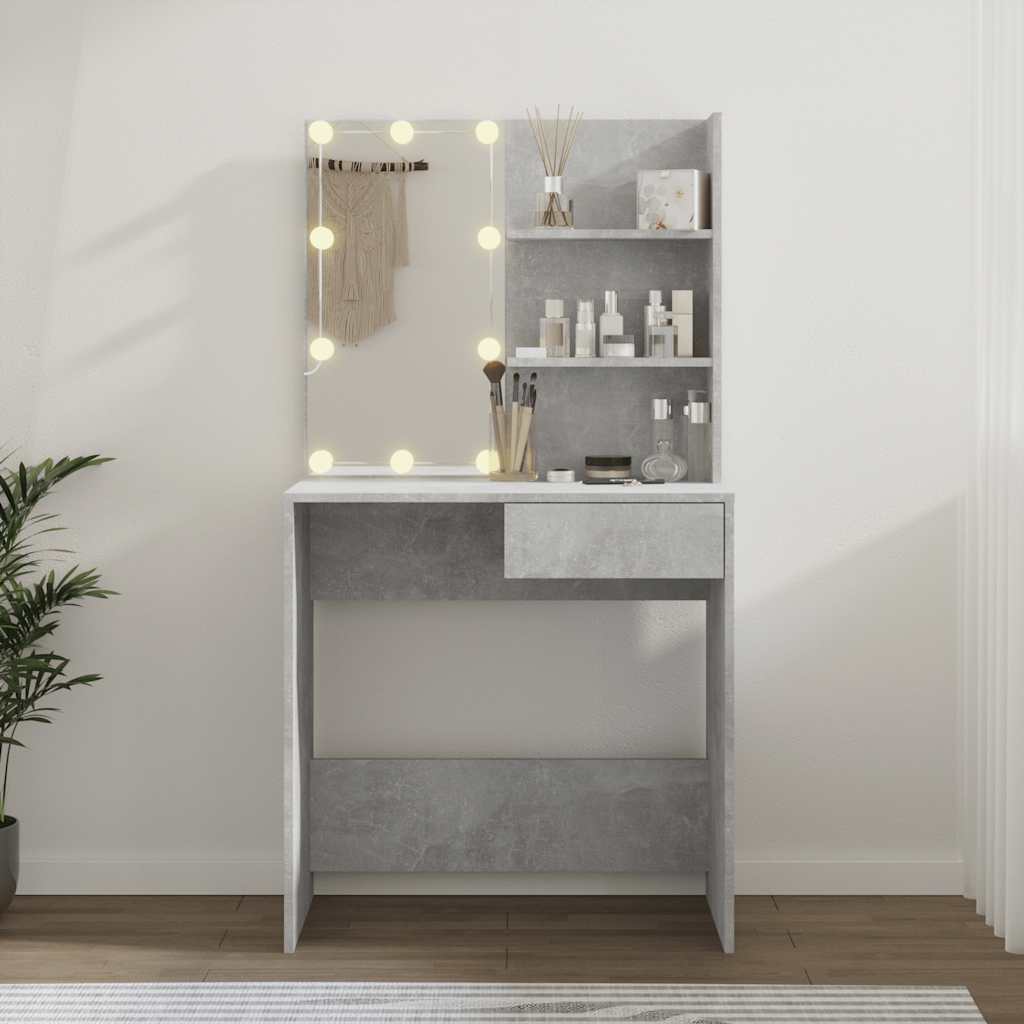 vidaXL Dressing Table with LED Concrete Grey 74.5x40x141 cm 4