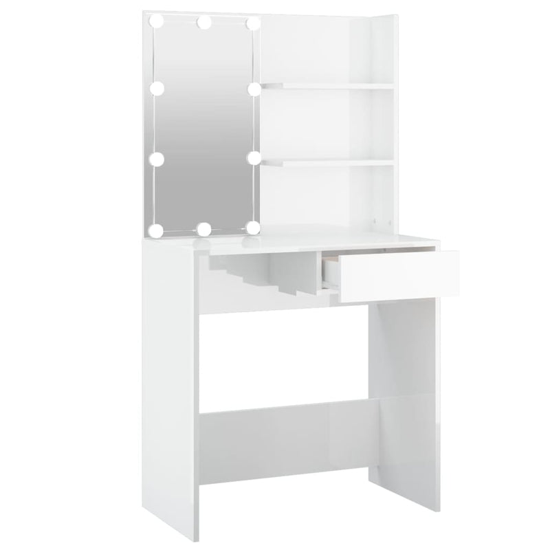 Dressing Table with LED High Gloss White 74.5x40x141 cm