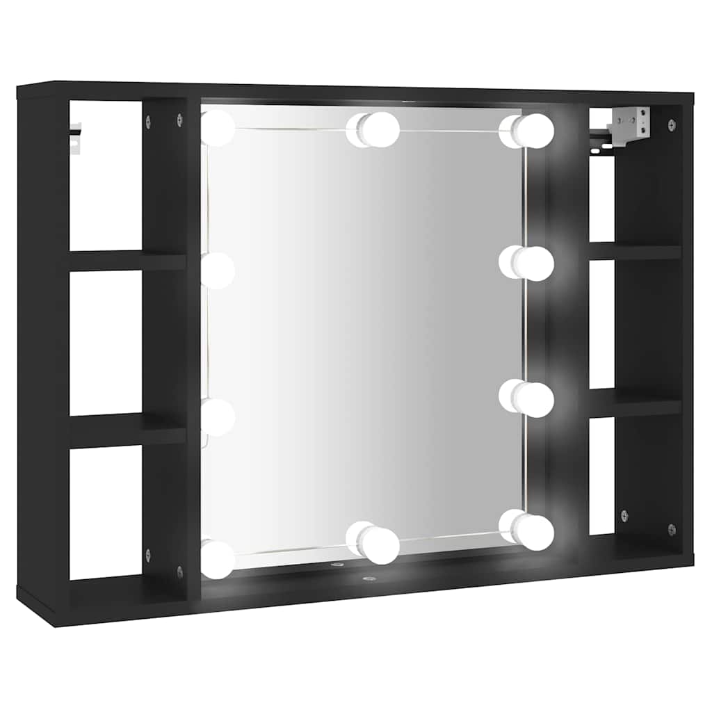 vidaXL Mirror Cabinet with LED Black 76x15x55 cm 2