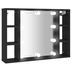 vidaXL Mirror Cabinet with LED Black 76x15x55 cm 2